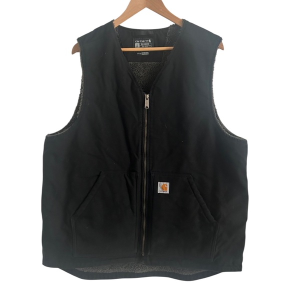 NWOT Men’s Carharrtt Washed Duck Sherpa Lined Vest Size Large Black Hunting - Picture 1 of 5